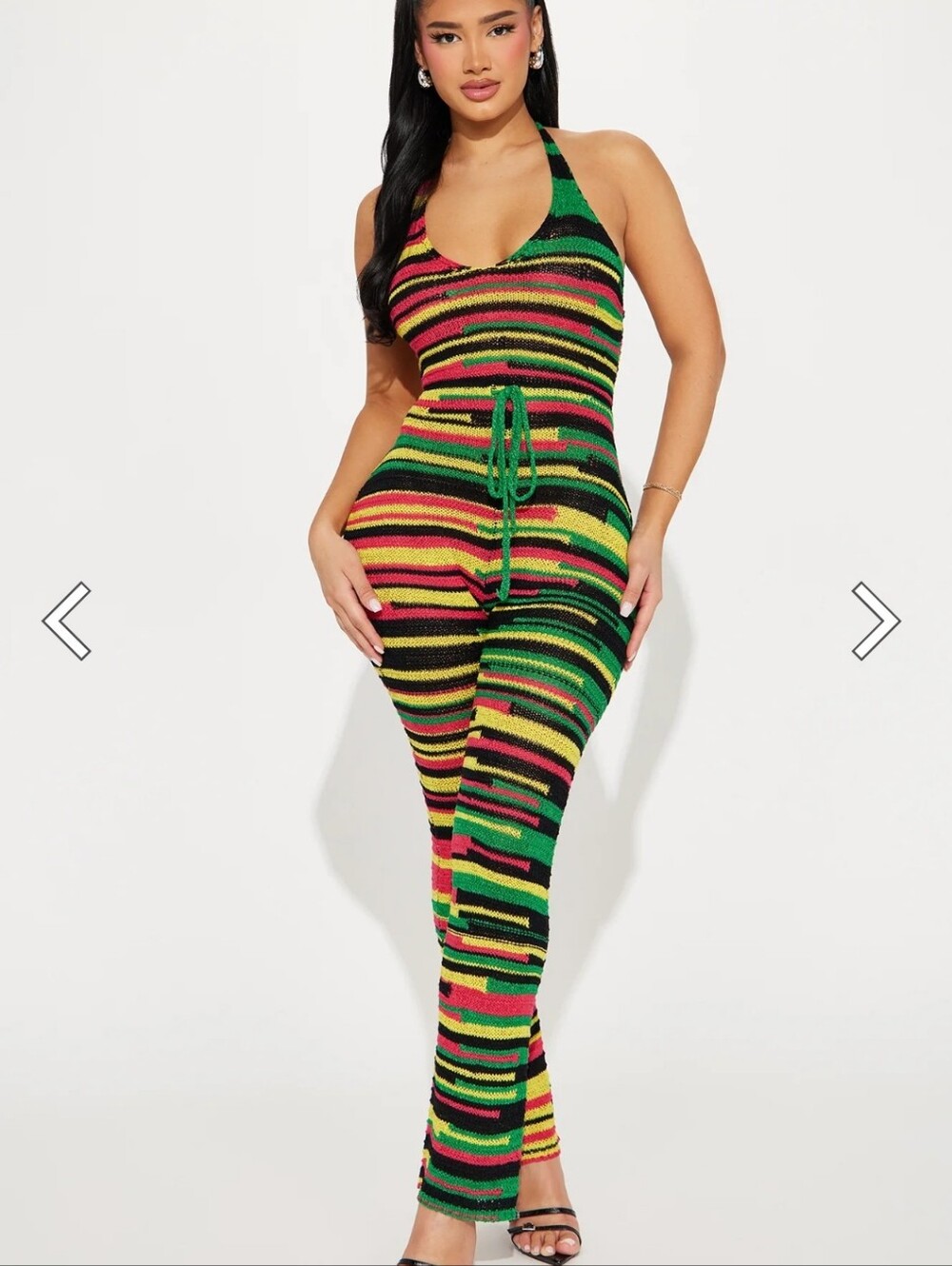 Striped Knit Halter Jumpsuit Size L NWT